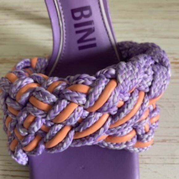 Gianni Bini Women's Bibby Sandals Lilac Woven Leather Corded Square Toe Slip On - Picture 3 of 6